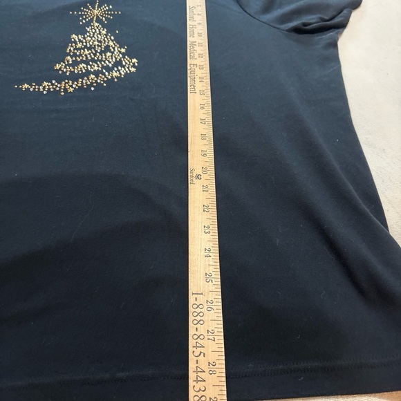 Quacker Factory Black Short Sleeve T-shirt Gold Beaded Christmas Tree Sz3XL - Picture 5 of 6